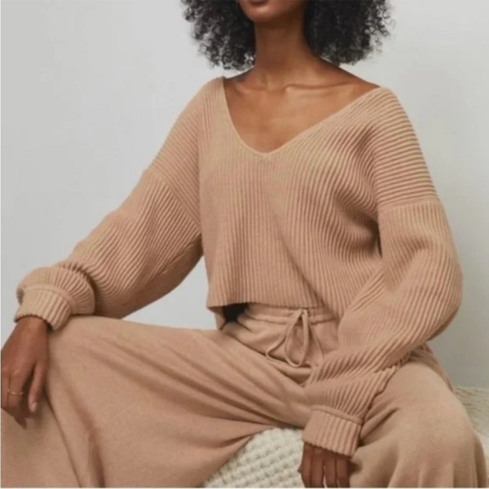 Lunya Prima Cozy Pullover Tan Ribbed Oversized Sweater Size Medium - Picture 11 of 11